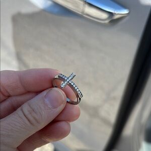 Sterling Silver Cross Ring with Crystals